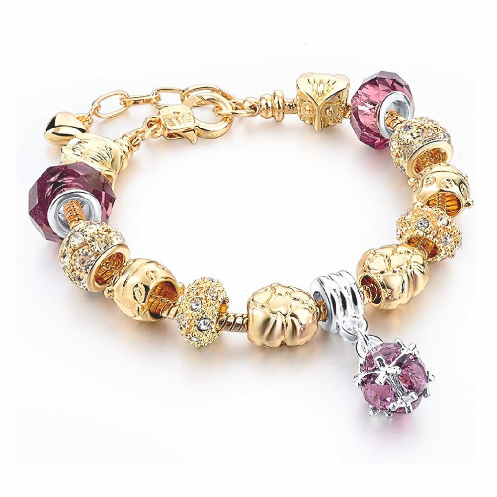 Gold Plated Snake Charm Bracelet Rhinestone
